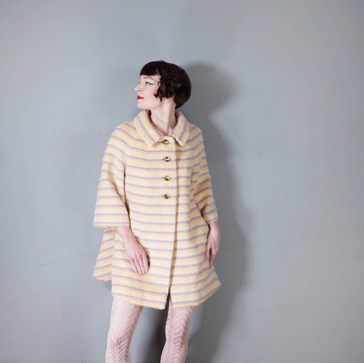 70s Mohair Coat England製 1960s Mohair Long Coat by Reville in Cream - Size UK 12