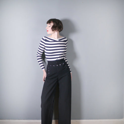 80s DOES 50s BLACK NAVY SAILOR BUTTON BELL BOTTOM TROUSERS - 30