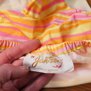60s BRIGHT YELLOW AND PINK STRIPE JANTZEN ITSY BITSY BIKINI - XS