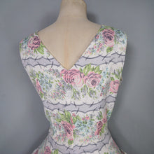 Load image into Gallery viewer, 50s ROMANTIC GREY AND PASTEL PINK FLORAL ROSE PRINT DRESS - S-M