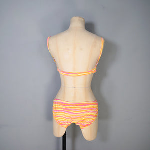 60s BRIGHT YELLOW AND PINK STRIPE JANTZEN ITSY BITSY BIKINI - XS