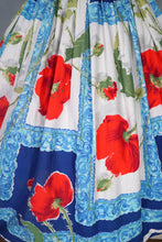 Load image into Gallery viewer, 60s BRIGHT BLUE AND RED STRAPPY POPPY FLORAL FULL SKIRTED SUN DRESS - XS