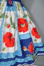 Load image into Gallery viewer, 60s BRIGHT BLUE AND RED STRAPPY POPPY FLORAL FULL SKIRTED SUN DRESS - XS