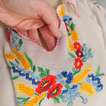 Load image into Gallery viewer, 60s SHEER WHITE HAND EMBROIDERED HUNGARIAN FOLK SMOCK BLOUSE - M