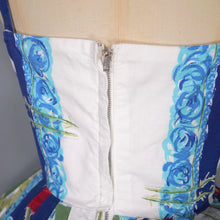 Load image into Gallery viewer, 60s BRIGHT BLUE AND RED STRAPPY POPPY FLORAL FULL SKIRTED SUN DRESS - XS