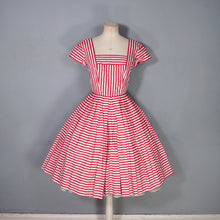 Load image into Gallery viewer, 50s DARK PINK AND WHITE CANDY STRIPED COTTON DAY DRESS - XS-S