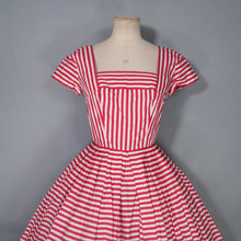 Load image into Gallery viewer, 50s DARK PINK AND WHITE CANDY STRIPED COTTON DAY DRESS - XS-S