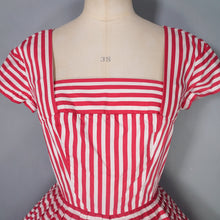 Load image into Gallery viewer, 50s DARK PINK AND WHITE CANDY STRIPED COTTON DAY DRESS - XS-S