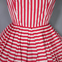 Load image into Gallery viewer, 50s DARK PINK AND WHITE CANDY STRIPED COTTON DAY DRESS - XS-S