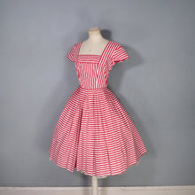 Load image into Gallery viewer, 50s DARK PINK AND WHITE CANDY STRIPED COTTON DAY DRESS - XS-S