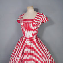 Load image into Gallery viewer, 50s DARK PINK AND WHITE CANDY STRIPED COTTON DAY DRESS - XS-S
