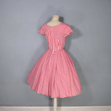 Load image into Gallery viewer, 50s DARK PINK AND WHITE CANDY STRIPED COTTON DAY DRESS - XS-S