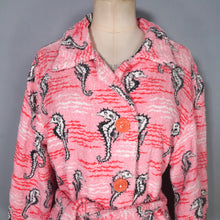 Load image into Gallery viewer, 50s PINK NOVELTY SEA HORSE PATTERN TERRY TOWELLING ROBE / BEACH JACKET - FREE SIZE
