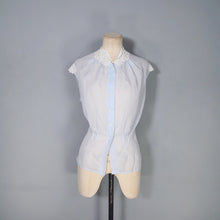 Load image into Gallery viewer, 50s 60s ST MICHEALS SHEER PASTEL BLUE BLOUSE WITH LACE COLLAR - M