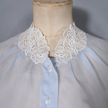 Load image into Gallery viewer, 50s 60s ST MICHEALS SHEER PASTEL BLUE BLOUSE WITH LACE COLLAR - M