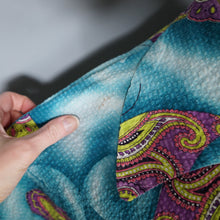 Load image into Gallery viewer, 40s SEERSUCKER COTTON TURQUOISE BUTTERFLY PRINT WRAP ROBE DRESS - M