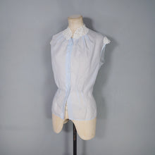 Load image into Gallery viewer, 50s 60s ST MICHEALS SHEER PASTEL BLUE BLOUSE WITH LACE COLLAR - M