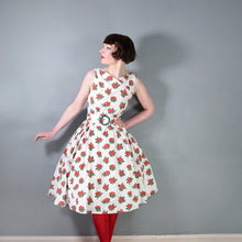 Load image into Gallery viewer, 50s style HEAVY COTTON RED ROSE PRINT FULL SKIRTED DRESS WITH CINCH BELT