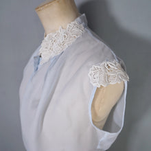Load image into Gallery viewer, 50s 60s ST MICHEALS SHEER PASTEL BLUE BLOUSE WITH LACE COLLAR - M