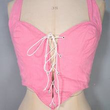 Load image into Gallery viewer, 80s does 50s BRIDGET OF STRAWBERRY STUDIO PINK LACE UP CORSET SUN TOP - XS-S
