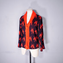 Load image into Gallery viewer, 70s EQUESTRIAN / WESTERN STYLE RED AND BLACK HORSE HEAD PATTERN CARDIGAN - S