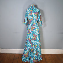 Load image into Gallery viewer, 40s SEERSUCKER COTTON TURQUOISE BUTTERFLY PRINT WRAP ROBE DRESS - M