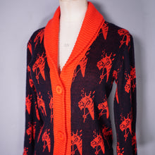 Load image into Gallery viewer, 70s EQUESTRIAN / WESTERN STYLE RED AND BLACK HORSE HEAD PATTERN CARDIGAN - S