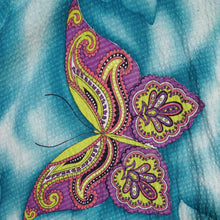 Load image into Gallery viewer, 40s SEERSUCKER COTTON TURQUOISE BUTTERFLY PRINT WRAP ROBE DRESS - M