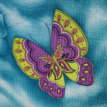Load image into Gallery viewer, 40s SEERSUCKER COTTON TURQUOISE BUTTERFLY PRINT WRAP ROBE DRESS - M