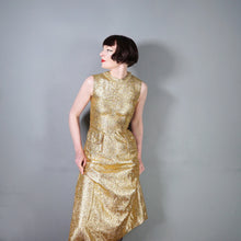 Load image into Gallery viewer, 60s FUZZY GOLD TINSEL MAXI PILLAR DRESS WITH PATCH POCKETS - XS