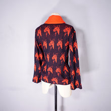 Load image into Gallery viewer, 70s EQUESTRIAN / WESTERN STYLE RED AND BLACK HORSE HEAD PATTERN CARDIGAN - S