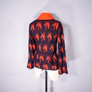 70s EQUESTRIAN / WESTERN STYLE RED AND BLACK HORSE HEAD PATTERN CARDIGAN - S