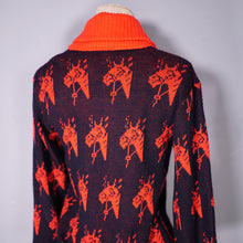 Load image into Gallery viewer, 70s EQUESTRIAN / WESTERN STYLE RED AND BLACK HORSE HEAD PATTERN CARDIGAN - S