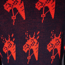 Load image into Gallery viewer, 70s EQUESTRIAN / WESTERN STYLE RED AND BLACK HORSE HEAD PATTERN CARDIGAN - S