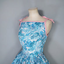 Load image into Gallery viewer, 50s PASTEL BLUE AND PINK ASIAN LANDSCAPE PRINT STRAPPY FULL SKIRTED SUN DRESS