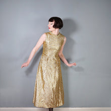 Load image into Gallery viewer, 60s FUZZY GOLD TINSEL MAXI PILLAR DRESS WITH PATCH POCKETS - XS
