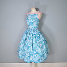 Load image into Gallery viewer, 50s PASTEL BLUE AND PINK ASIAN LANDSCAPE PRINT STRAPPY FULL SKIRTED SUN DRESS
