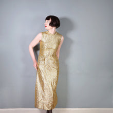 Load image into Gallery viewer, 60s FUZZY GOLD TINSEL MAXI PILLAR DRESS WITH PATCH POCKETS - XS