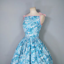 Load image into Gallery viewer, 50s PASTEL BLUE AND PINK ASIAN LANDSCAPE PRINT STRAPPY FULL SKIRTED SUN DRESS