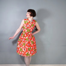Load image into Gallery viewer, 50s 60s RED AND PINK HUGE FLORAL PRINT COCKTAIL DRESS - XS