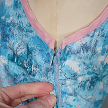 Load image into Gallery viewer, 50s PASTEL BLUE AND PINK ASIAN LANDSCAPE PRINT STRAPPY FULL SKIRTED SUN DRESS