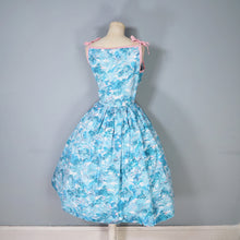 Load image into Gallery viewer, 50s PASTEL BLUE AND PINK ASIAN LANDSCAPE PRINT STRAPPY FULL SKIRTED SUN DRESS