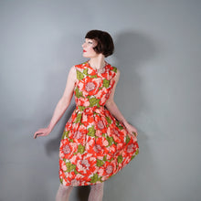 Load image into Gallery viewer, 50s 60s RED AND PINK HUGE FLORAL PRINT COCKTAIL DRESS - XS