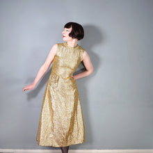 Load image into Gallery viewer, 60s FUZZY GOLD TINSEL MAXI PILLAR DRESS WITH PATCH POCKETS - XS
