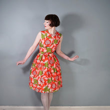 Load image into Gallery viewer, 50s 60s RED AND PINK HUGE FLORAL PRINT COCKTAIL DRESS - XS