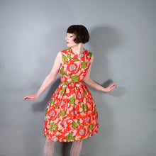 Load image into Gallery viewer, 50s 60s RED AND PINK HUGE FLORAL PRINT COCKTAIL DRESS - XS
