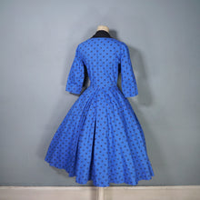 Load image into Gallery viewer, 50s HORROCKSES FASHIONS BRIGHT BLUE FLORAL SHIRTWAIST COTTON DRESS - S
