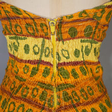 Load image into Gallery viewer, 50s GREEN, ORANGE AND YELLOW &quot;SWAN&quot; SHIRRED COTTON SWIMSUIT - S