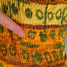 Load image into Gallery viewer, 50s GREEN, ORANGE AND YELLOW &quot;SWAN&quot; SHIRRED COTTON SWIMSUIT - S