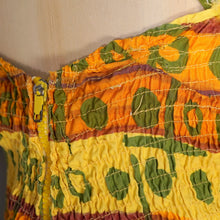 Load image into Gallery viewer, 50s GREEN, ORANGE AND YELLOW &quot;SWAN&quot; SHIRRED COTTON SWIMSUIT - S